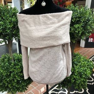 Bright/tan long sleeve off shoulder sweater